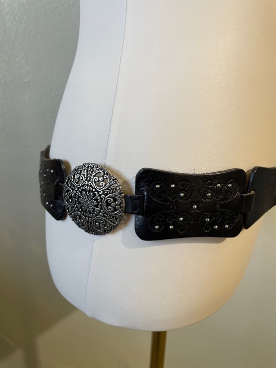 Studded Concho Chestnut Leather Belt Medium Boho Western Wide Embossed Fossil main image 5